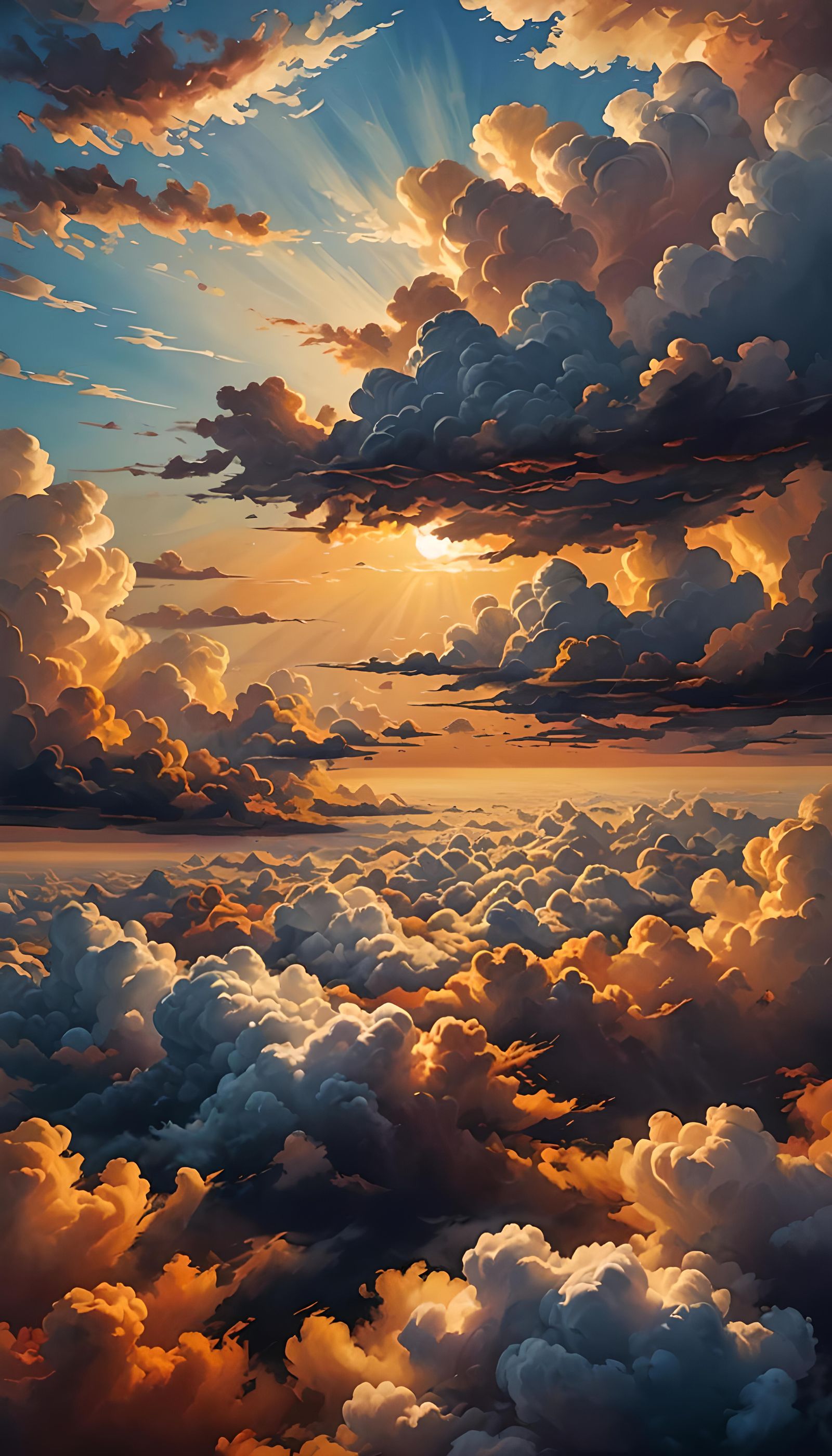 Dramatic Sunset Above Clouds as Matte Painting
