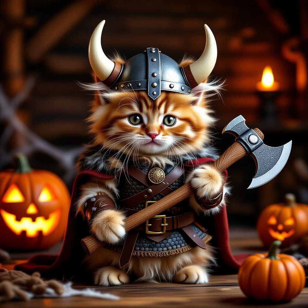 Kitten dressed up as a Viking warrior for Halloween   by @Al