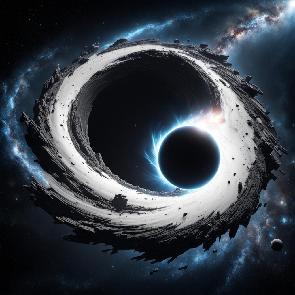 "Create an image depicting a collision between a black hole ...