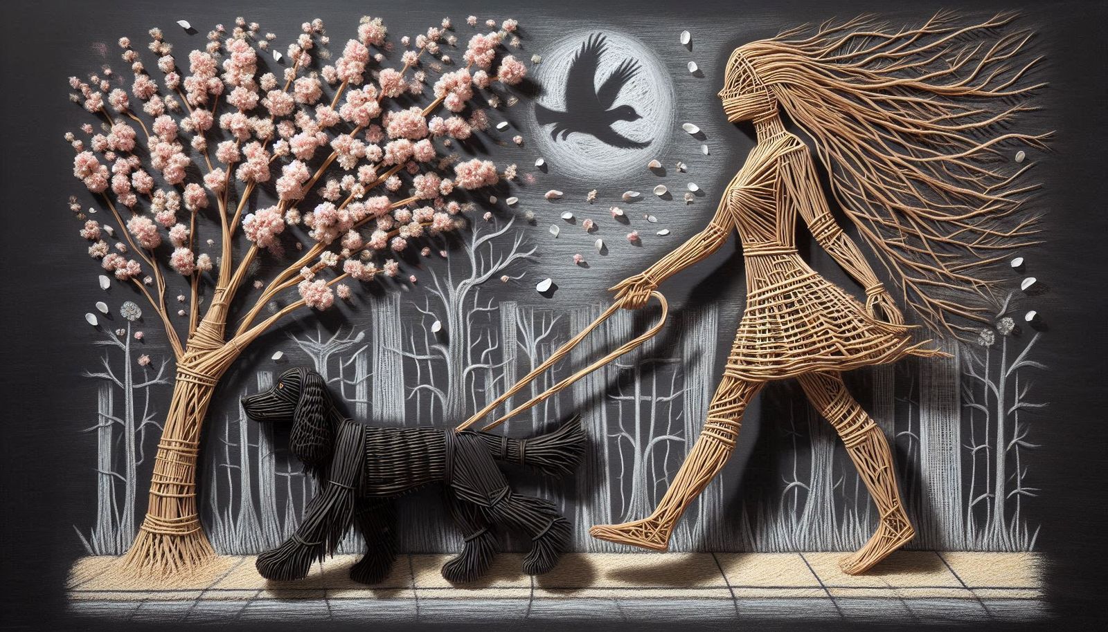 A Woman And Her Dog - Wicker Art