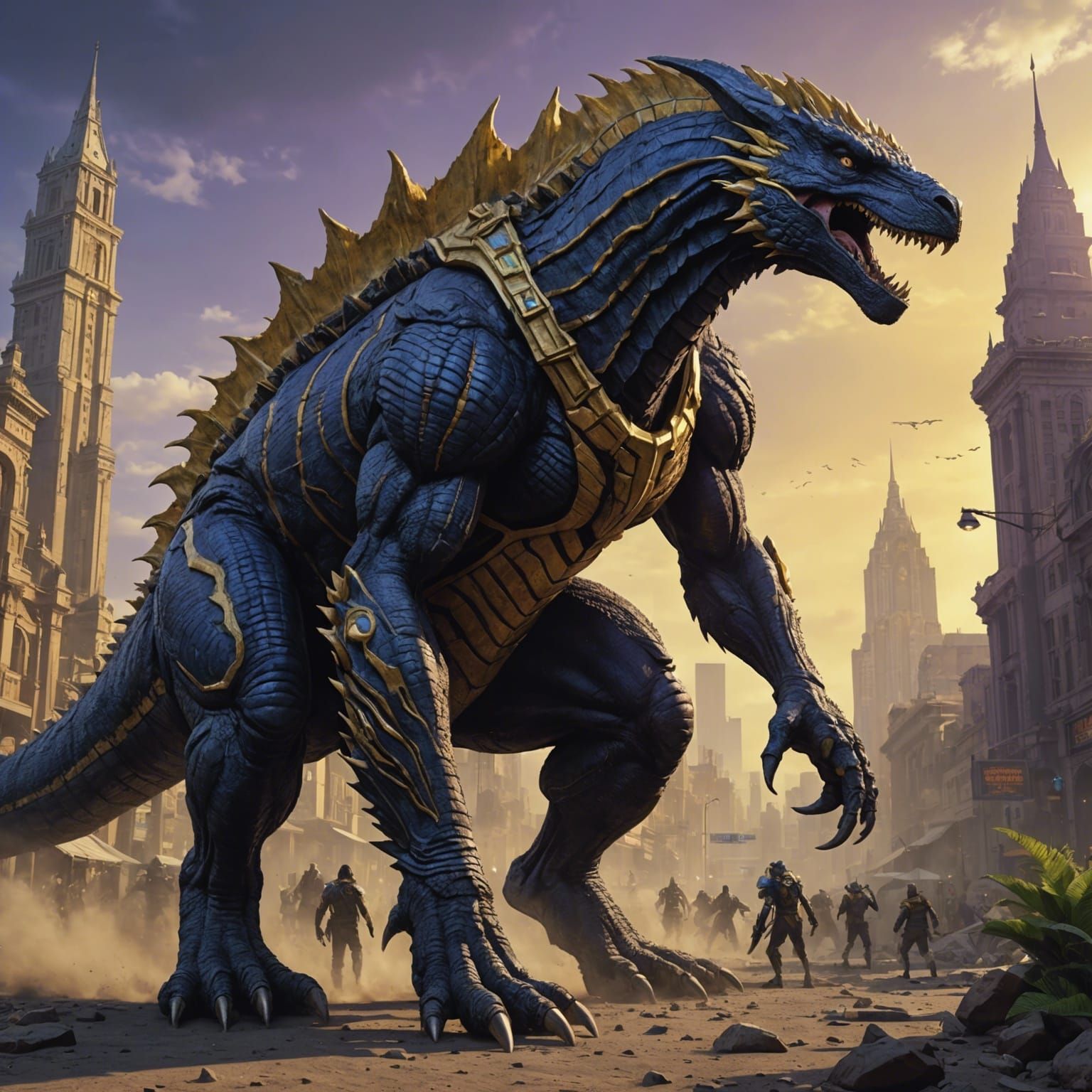 A giant muscular thick Anubis Godzilla velociraptor