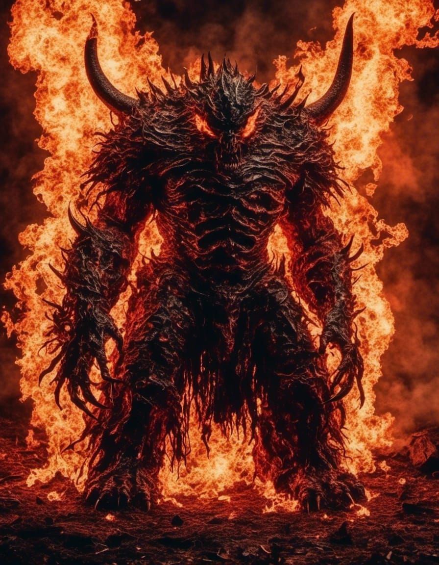 Photograph Portrait: "Infernal Burning Terror":- <lora:BearZarreV2:1.0> 