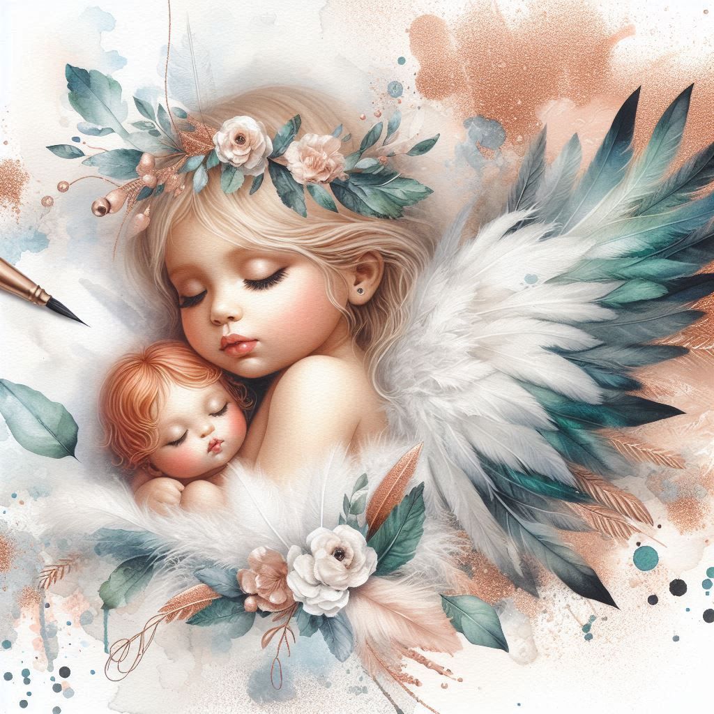 Aquarell einer engelsgleichen Puppe im Stil von Anne Geddes