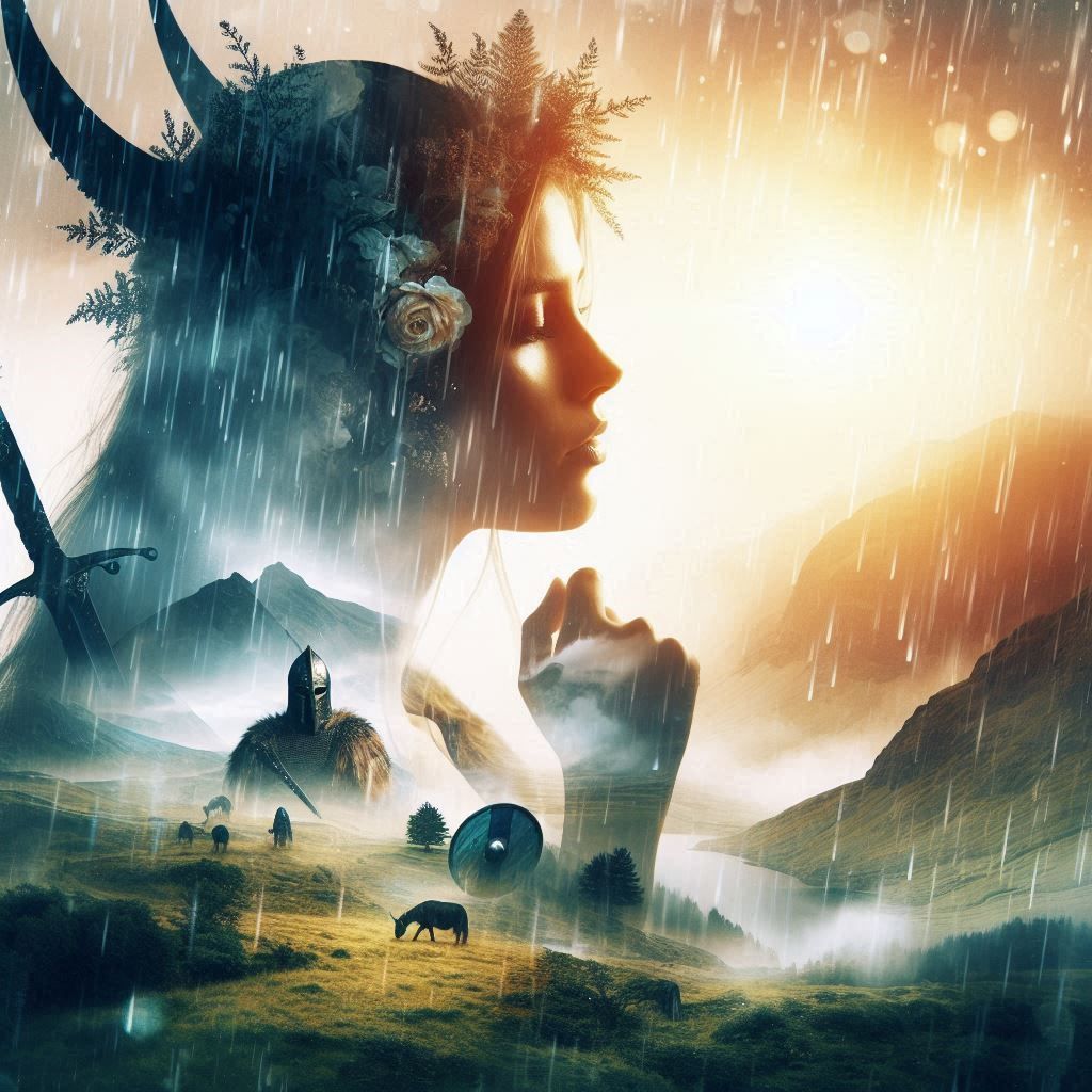 double exposure beautiful fantasy DALL-E 3 portrait landscap...