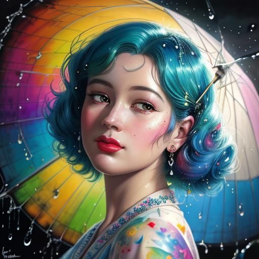 Rainbow umbrella girl