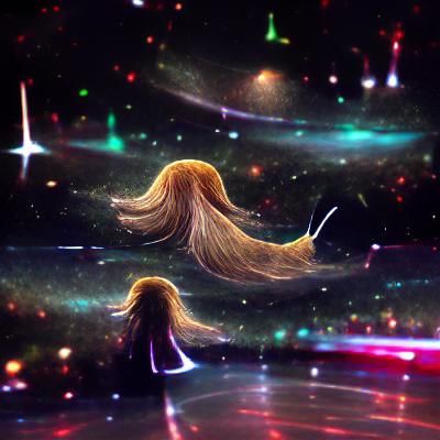 Long flowy hair in outer space