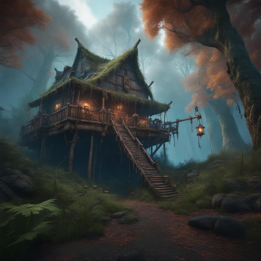 foggy pirate hideout in woods  by @A HUMAN