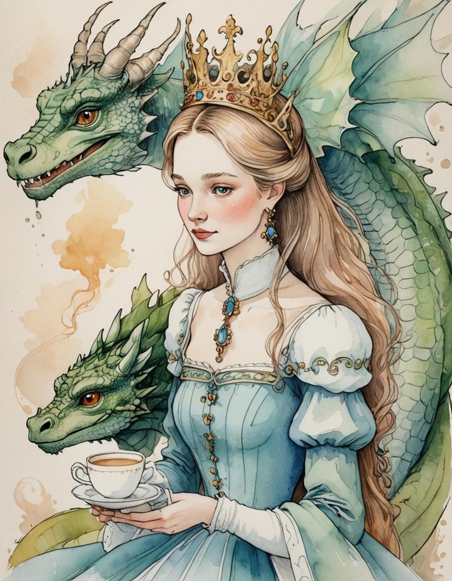 Crowned Princess and Dragon Coffee Break