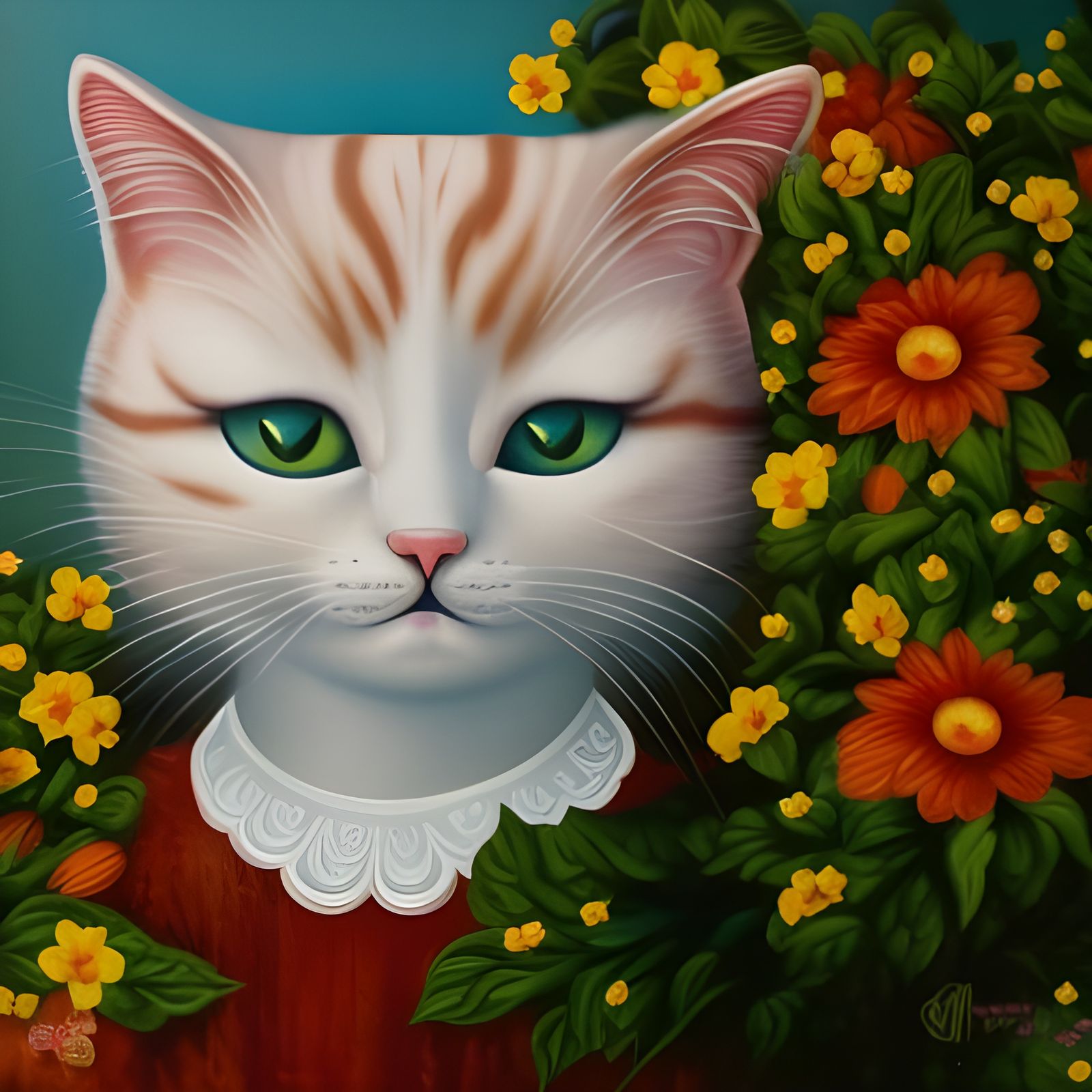 [portrait of a mischievous cat with flowers] inspired by Mark Ryden art ...