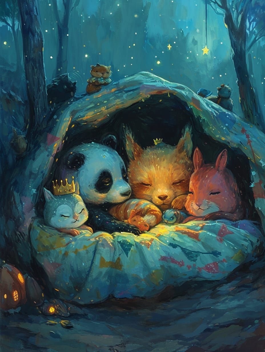 Adorable pets' pajama party