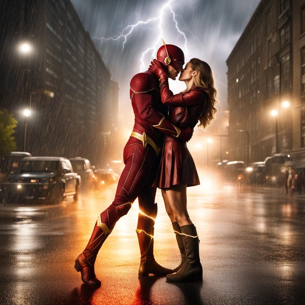 The Flash kisses a vacationing Supergirl