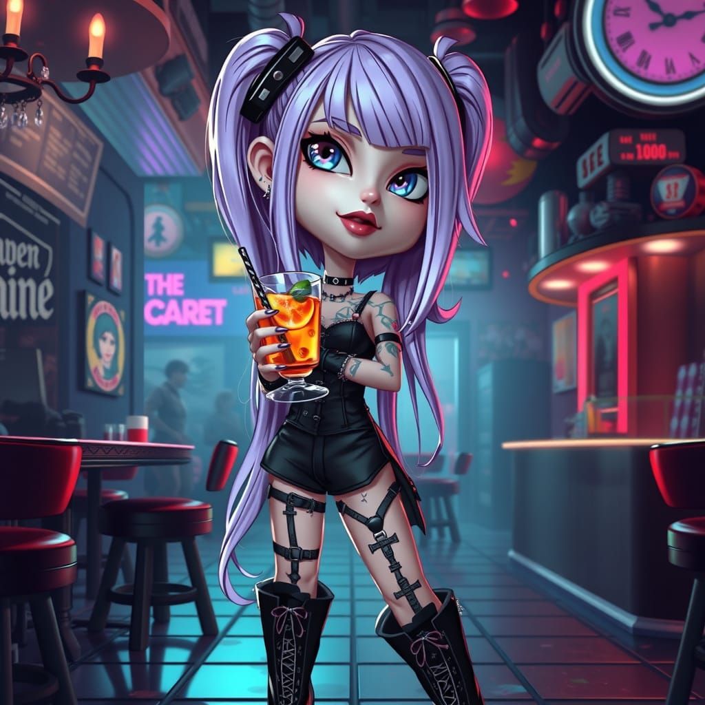 Gothic E-girl in a Punk Nightclub: Stylized 3D Art