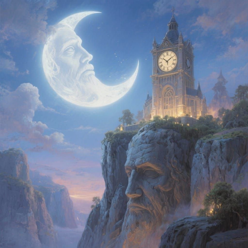 A cliff face, a clock face, the Man in the Moon
