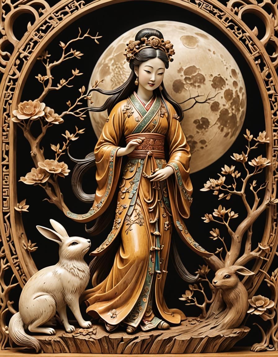 Chang'E and Her Mystical Rabbit  by @Autumn