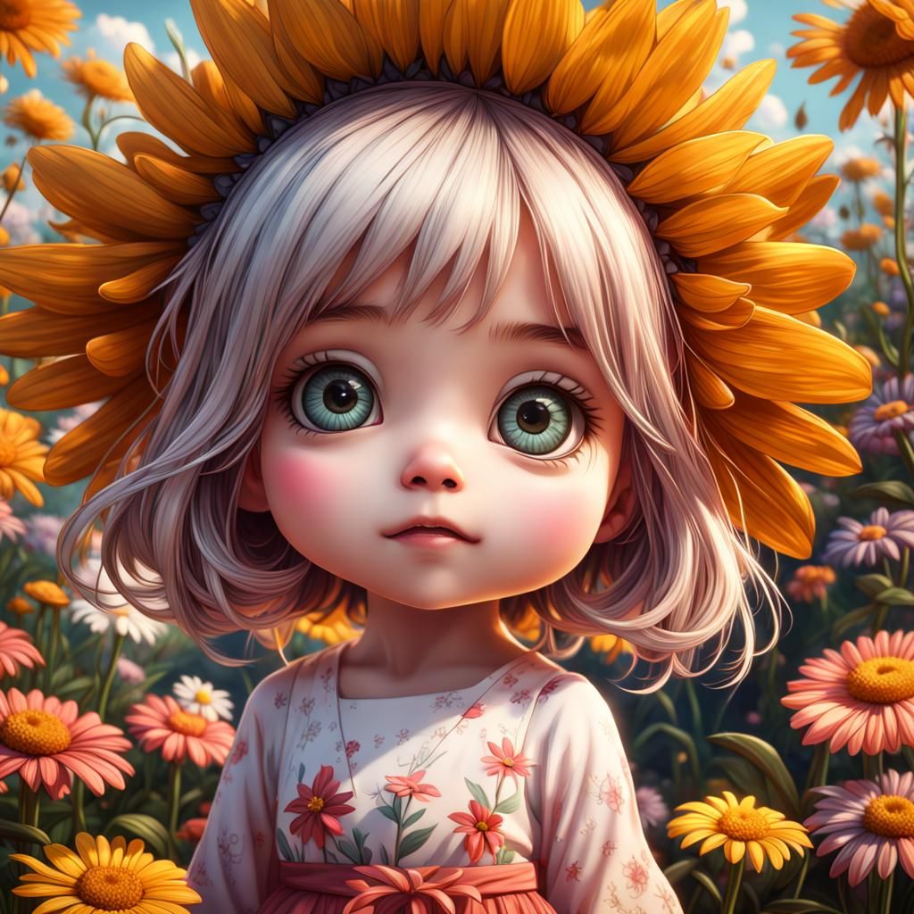 marguerite flower japanese toddler girl cute big eyes
