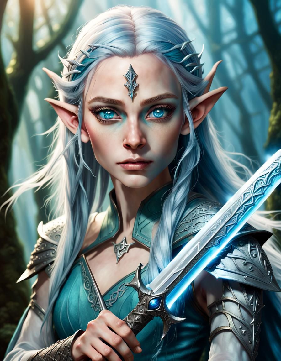 Beautiful Fey wyld elf with icy blue colored eyes and hair, - AI ...