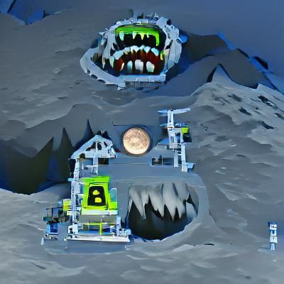 Scary moon base with monster