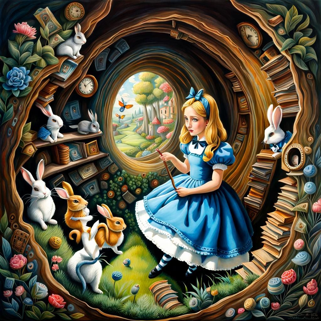 Alice Down the Rabbit Hole - AI Generated Artwork - NightCafe Creator