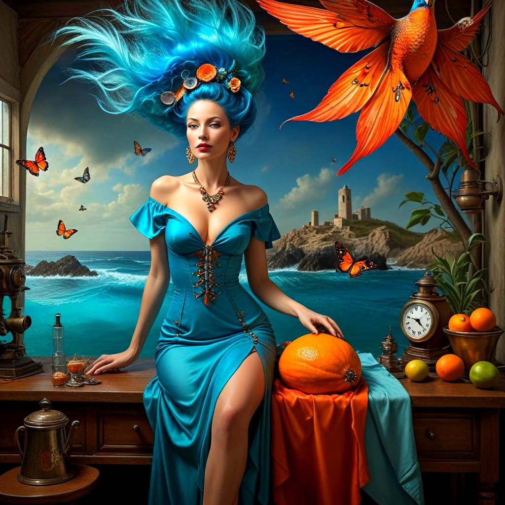 Surrealistic Vision of a Radiant Lady in a Whimsical World