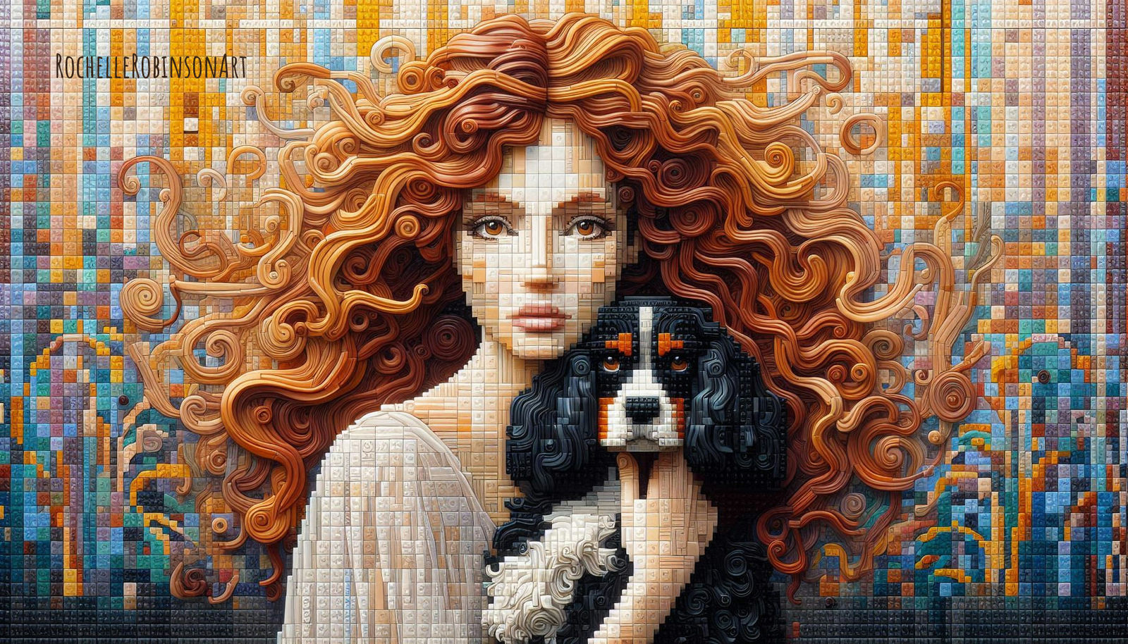 A Woman And Her Dog - Lego Art