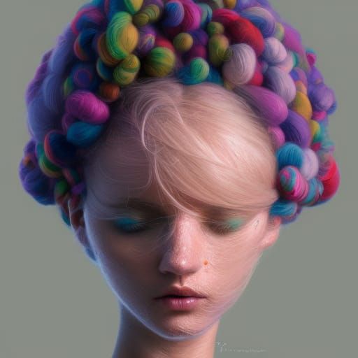 Girl with Yarn knitted Hair AI Generated Artwork NightCafe