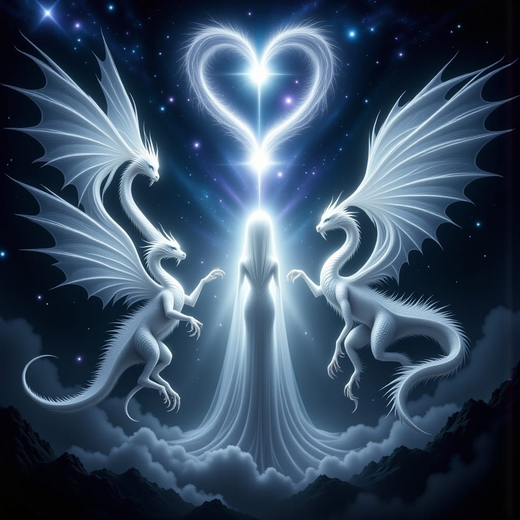 Ethereal Dragons and Fairies in Cosmic Light