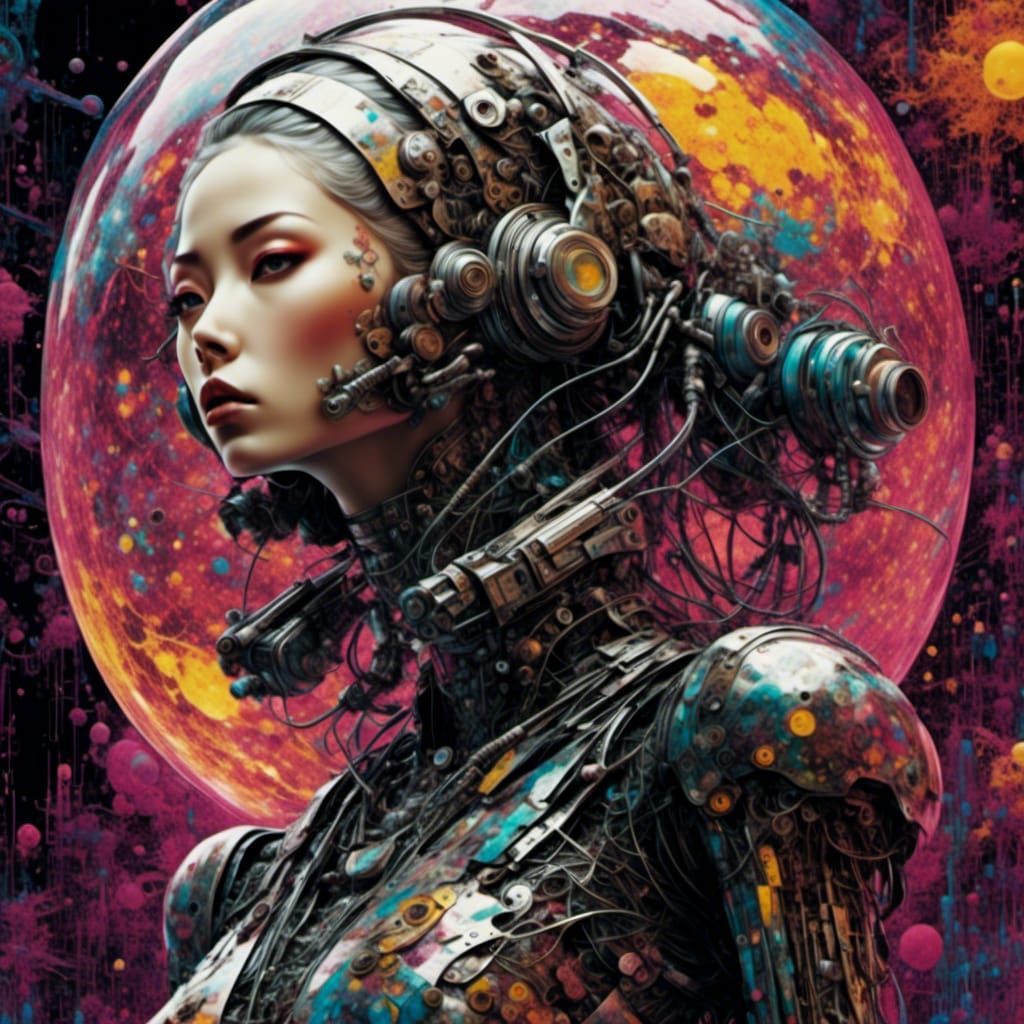 Maximalism science fiction glowing nuclear humanoid creature, science f