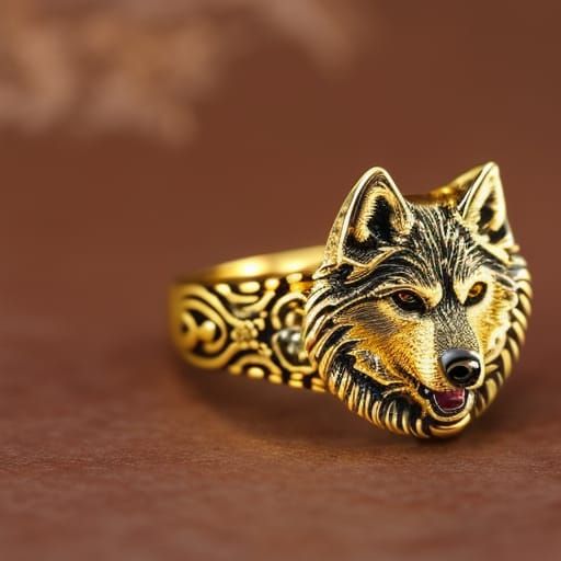 Wolf Men's Gold Ring; Gold Jewelry; Precious Metals; Epic Cinematic 