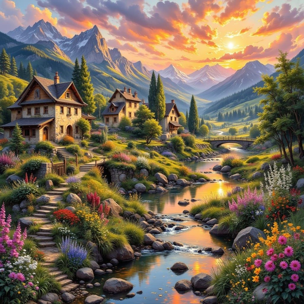 Painting village landscape 