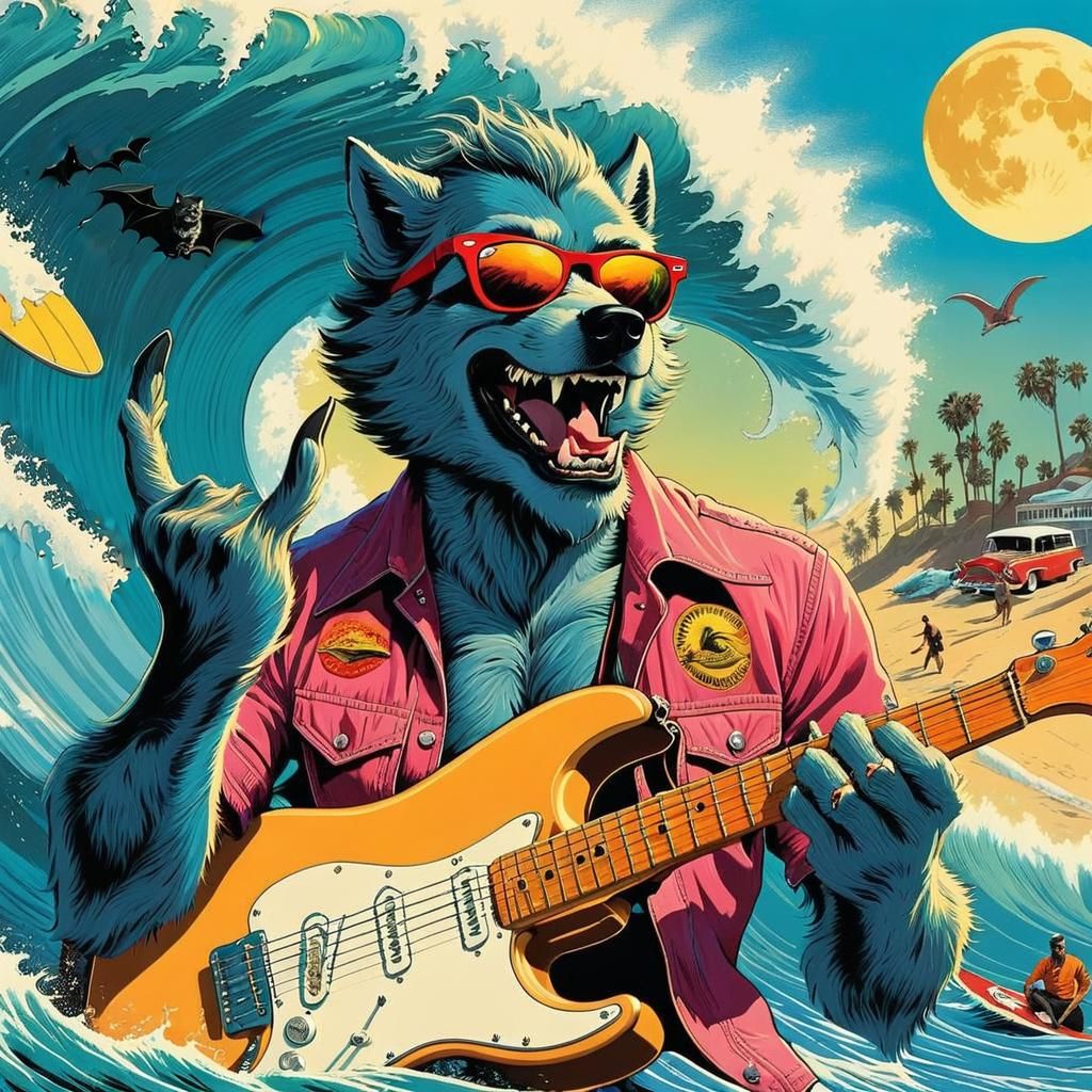 Monster Surf! Surf Rock Album Cover v3 🐺🎸🌊 - AI Generated Artwork ...