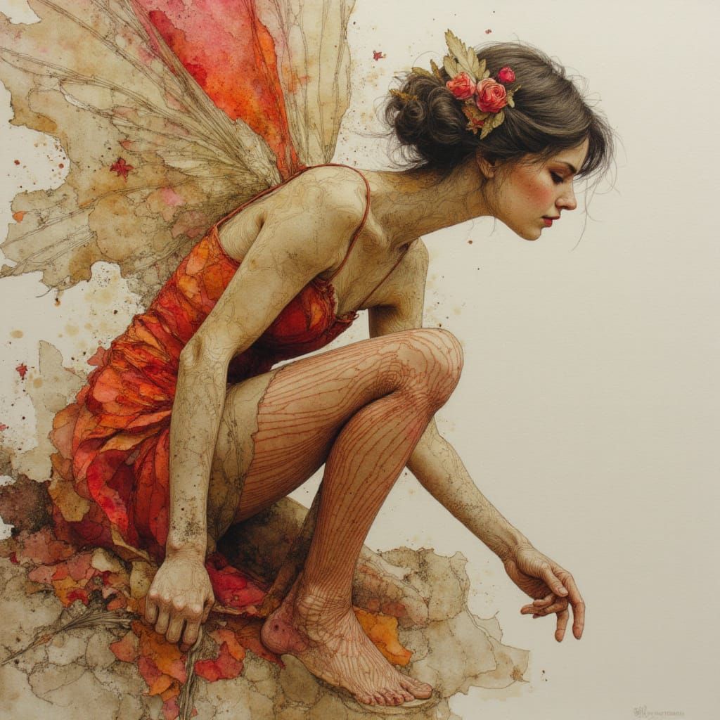 Stunningly beautiful serene angel, mixed media, bodice, striped red and stockings, Eric Lacombe, Jean Baptiste-Monge, Wadim Kashin, Willem H...