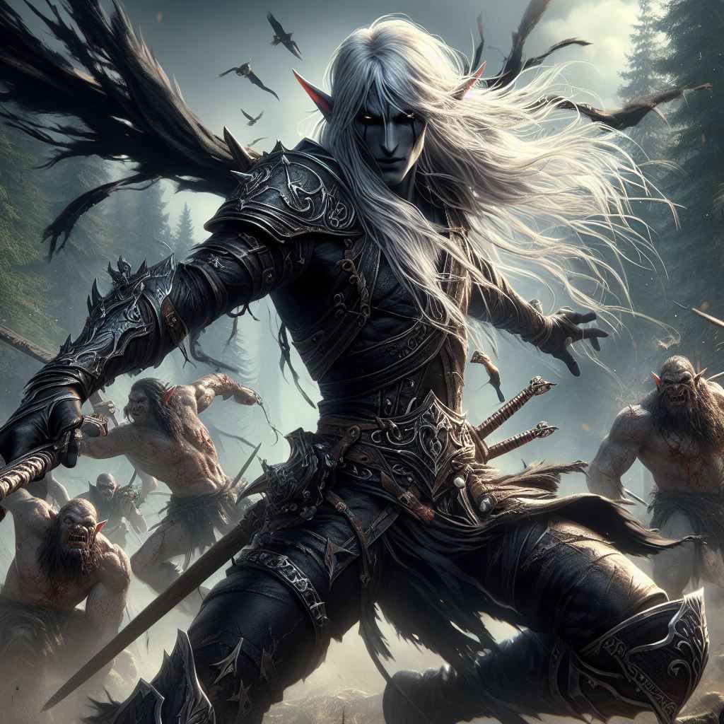 Drow in battle with orcs