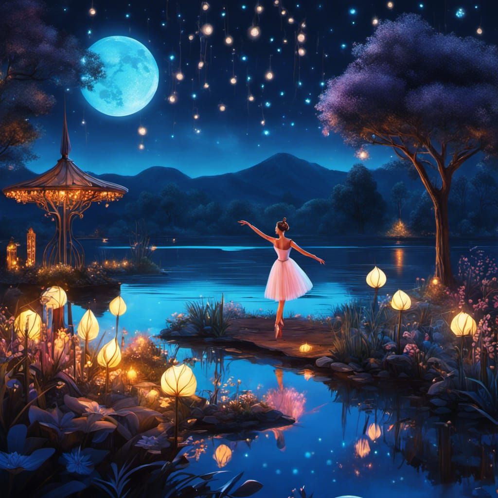 Dancing Ballerina on Foot Bridge (Inspired by "Water Lily Pond by Claude Monet)