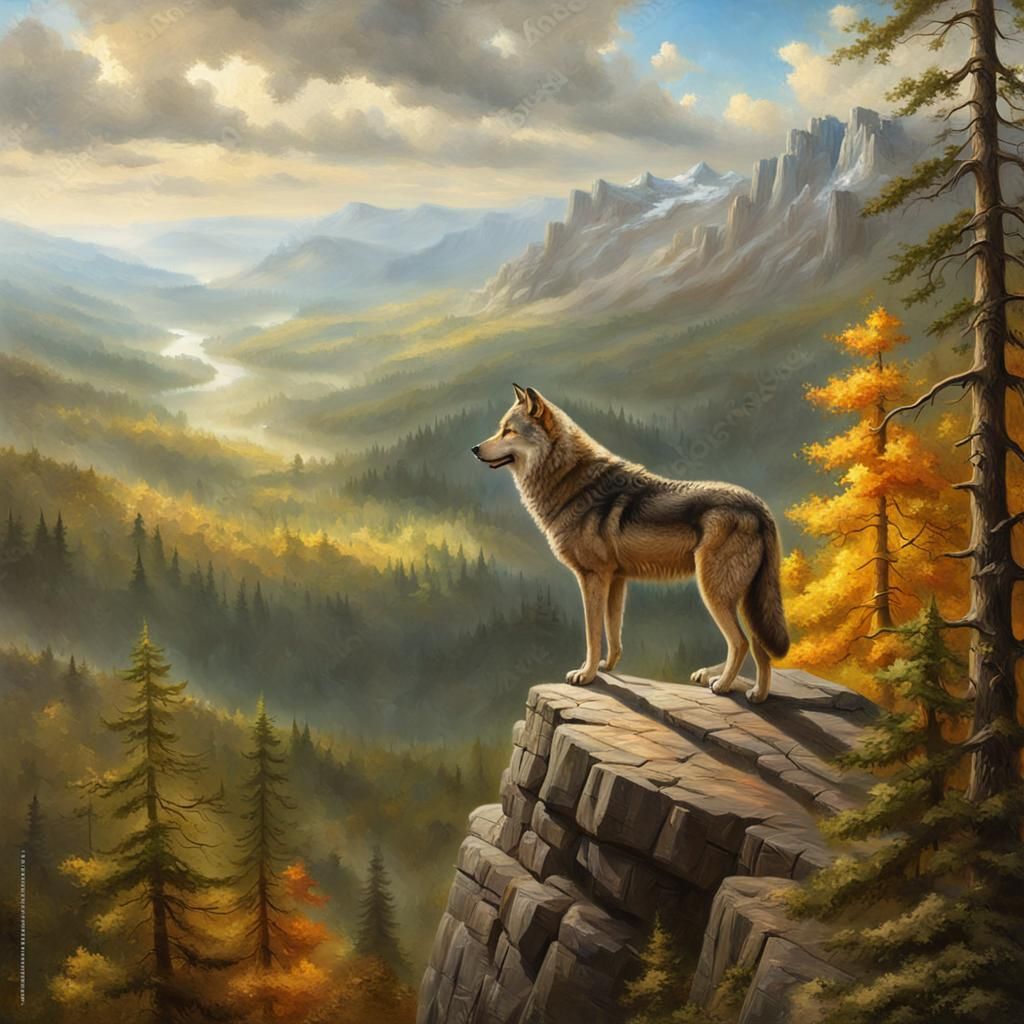 A wolf on a cliff  by @axelb