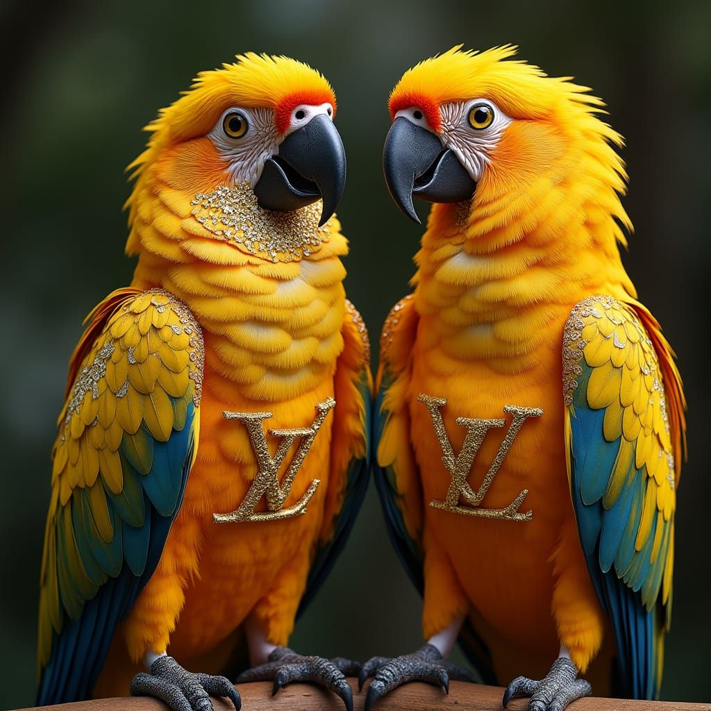 Luxurious Gold Parrots with Louis Vuitton-Inspired Decoratio...