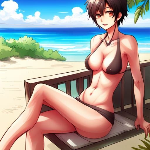 Anime Style Androgynous Figure in Bikini