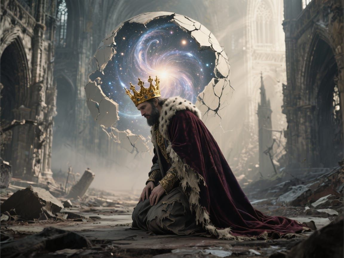 Ruined King in Gothic Cathedral with Galaxy Crown