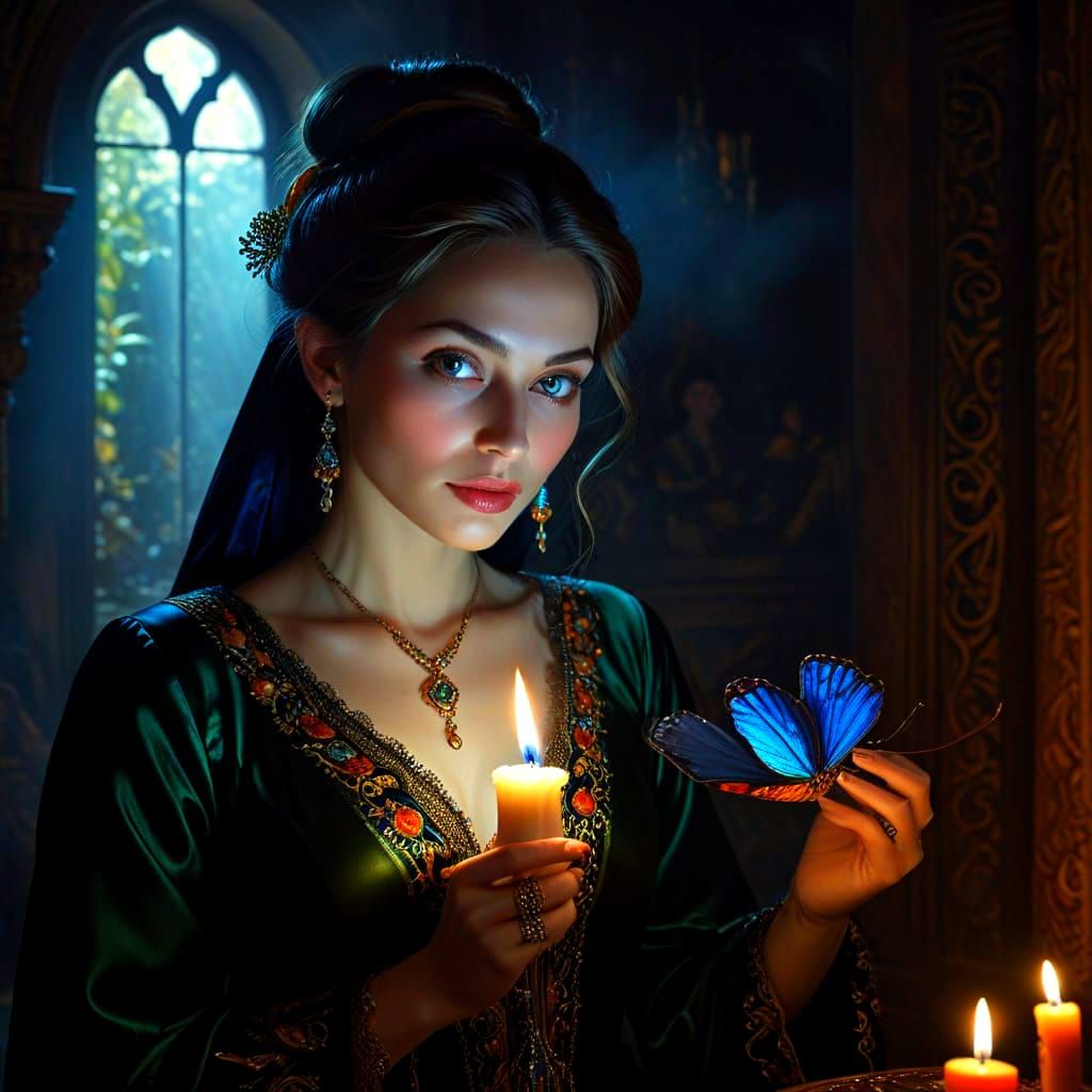 Mysterious Lady in Golden Chiaroscuro