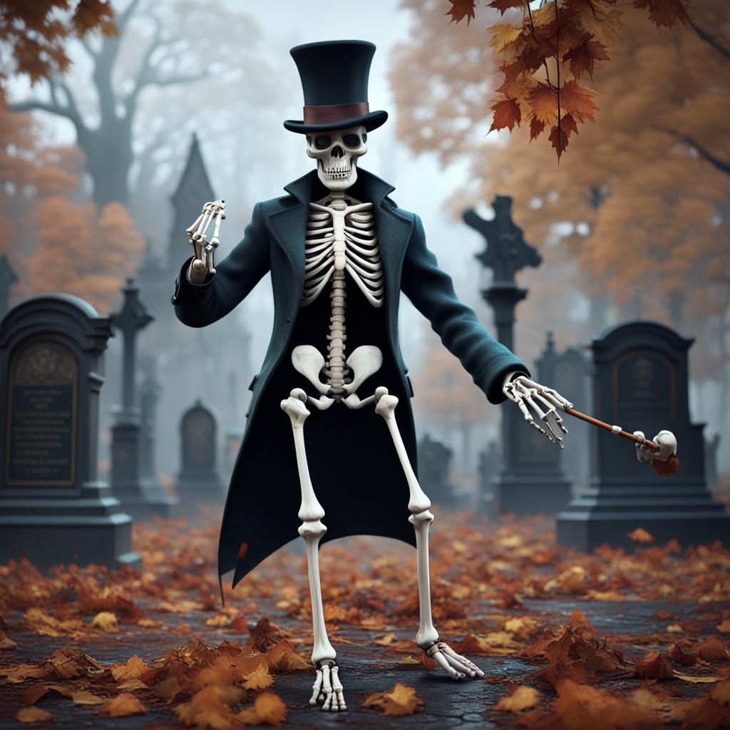 A Happy Skeleton dancing in a cemetery - AI Generated Artwork ...