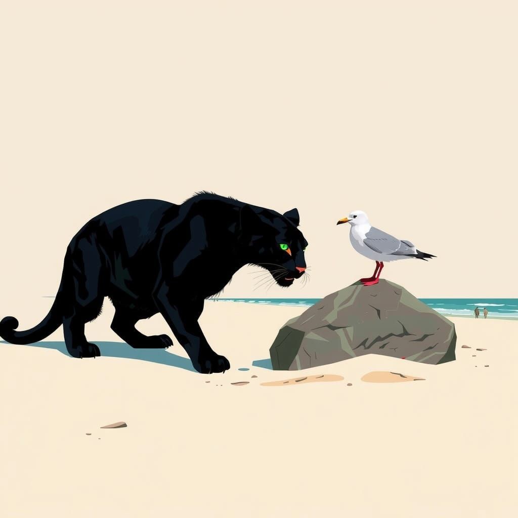 Panther Creeping Up On A Seagull