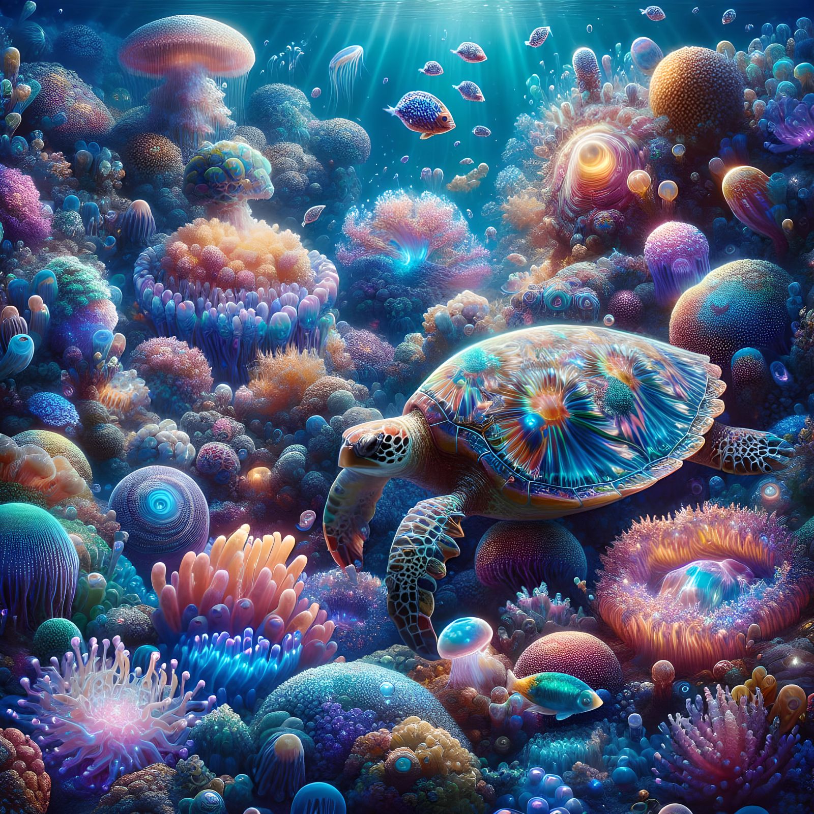 C ultra-rare coral reef, glowing with bioluminescent colors ...  by @Fischli