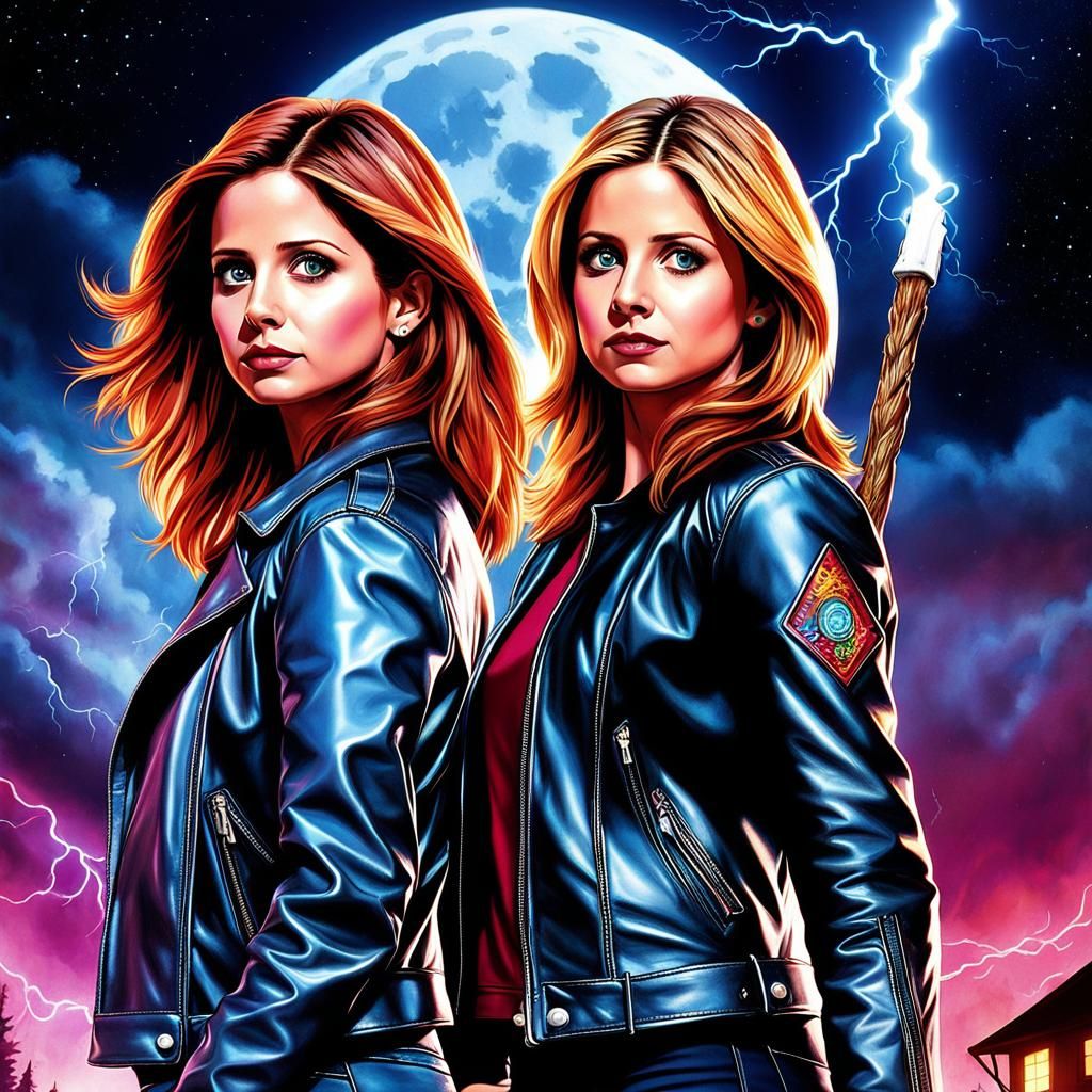 Sarah Michelle Gellar buffy the vampire Slayer on a moon lit...