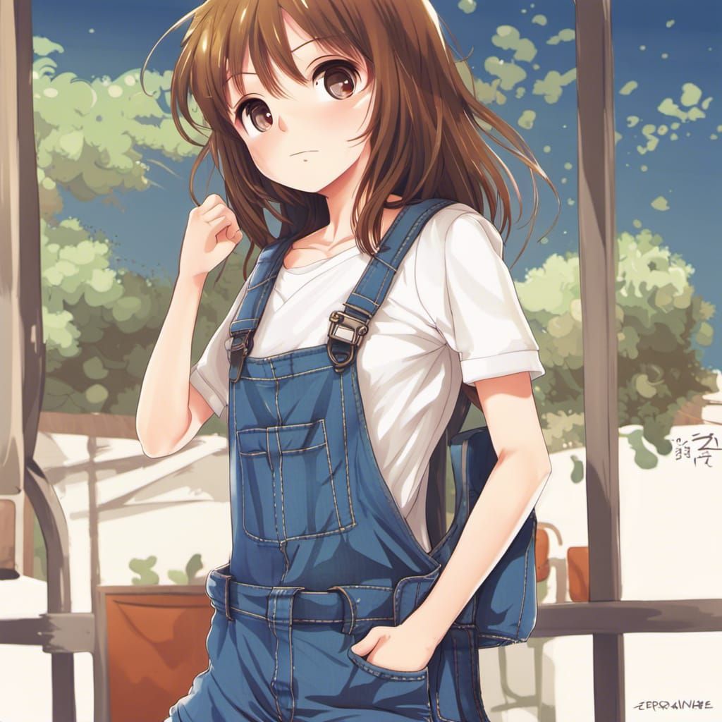 Premium AI Image | anime girl with brown hair and orange eyes pointing at  something generative ai