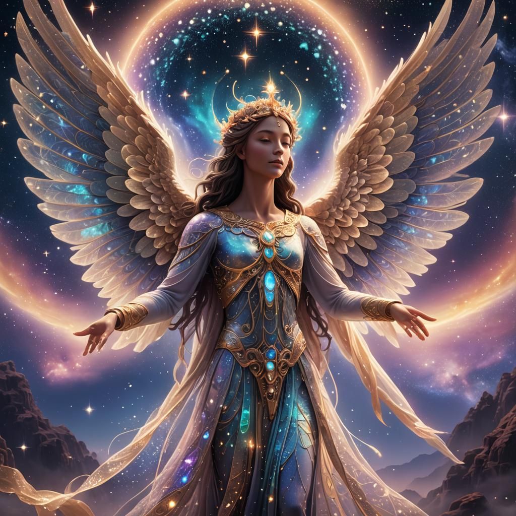 A stunning 3D rendering of a celestial being, embodying the ...