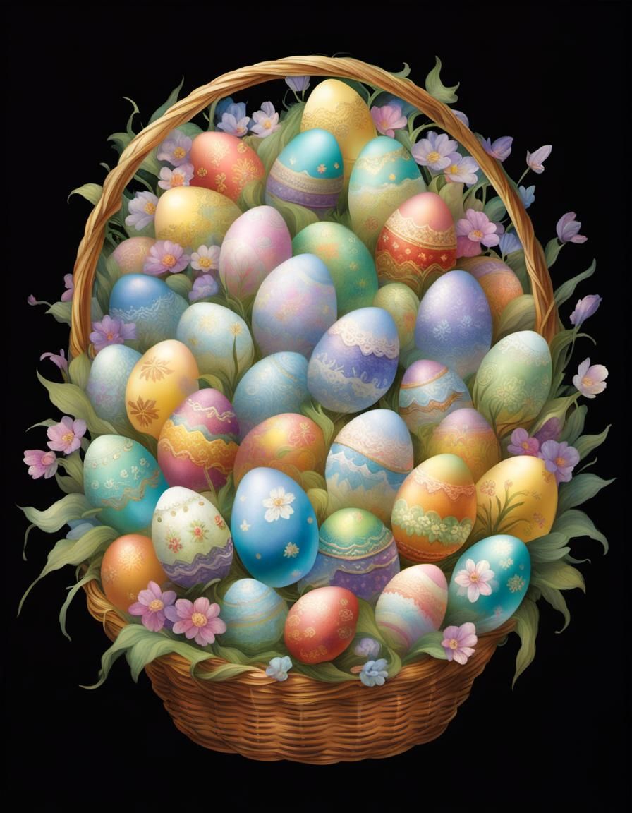 Basket Of Decorative Eggs