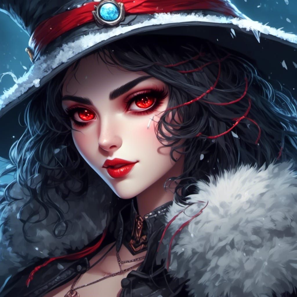 <lora:Comic Style:1.0> Beautiful witch, ice red eyes, dark hair