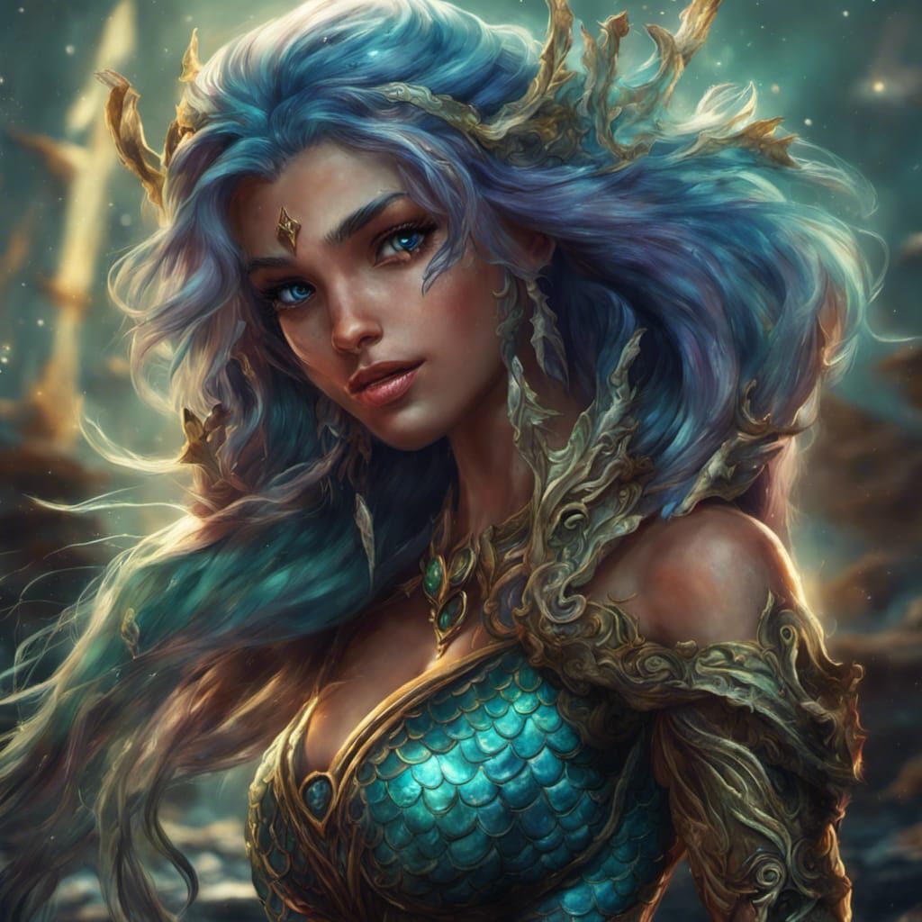 Beautiful Sea Mermaid in World of Warcraft Style