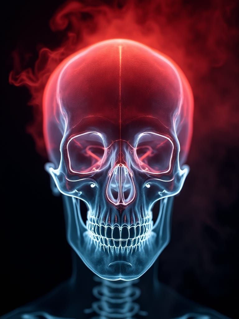 Glowing Skull in Macabre Scientific Art