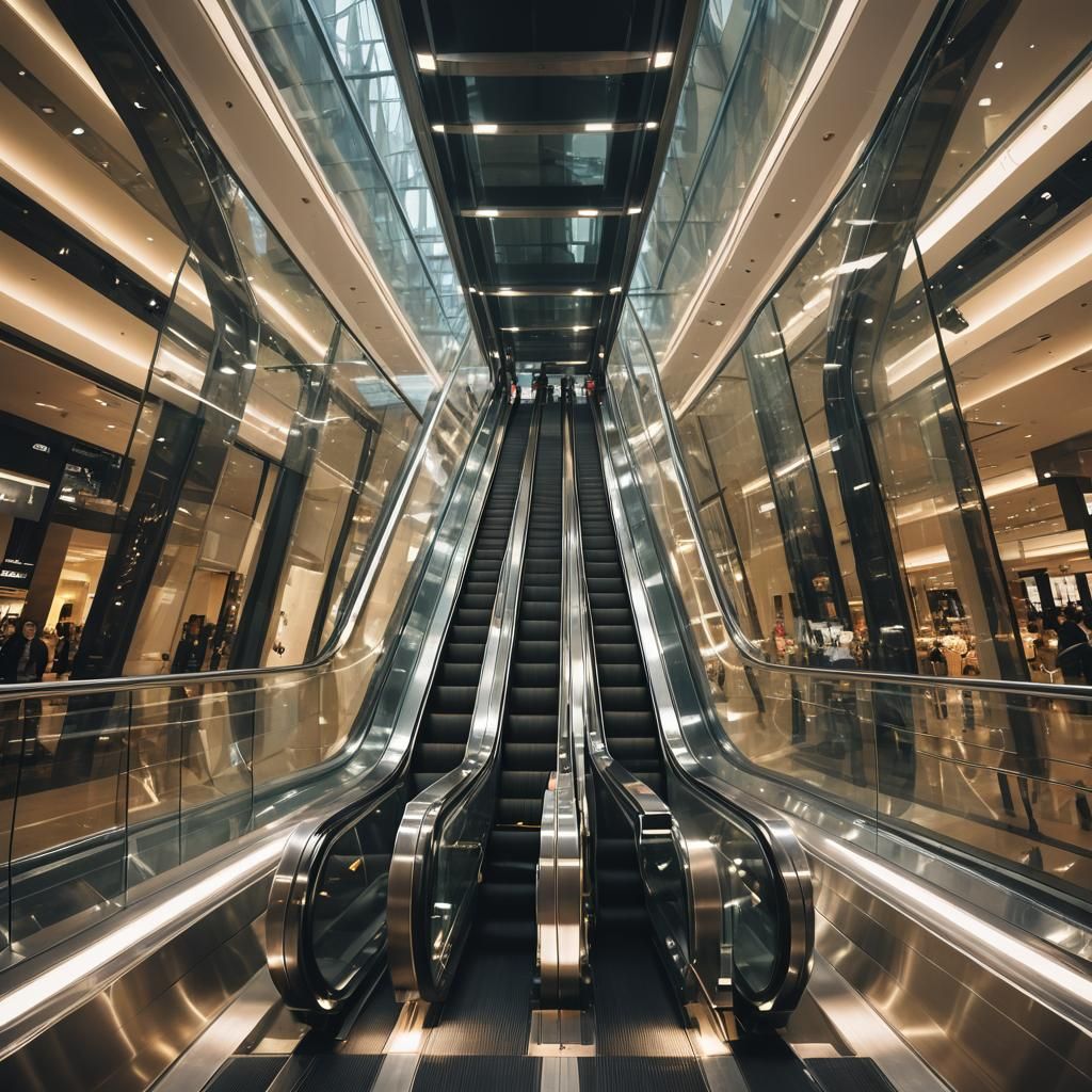 Elegant Infinite Escalator in Futuristic Mall