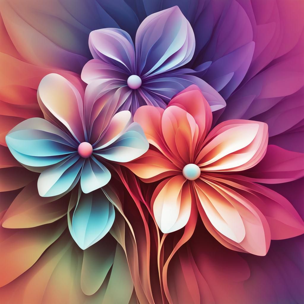 an image of a digital artwork that showcases two stylized fl...